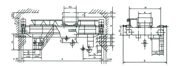 32/5噸、50/10噸雙梁吊鉤橋式起重機結(jié)構(gòu)圖